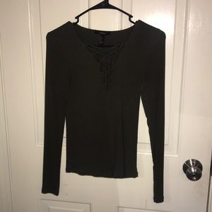 Forever 21 Olive Green Tie Up Top